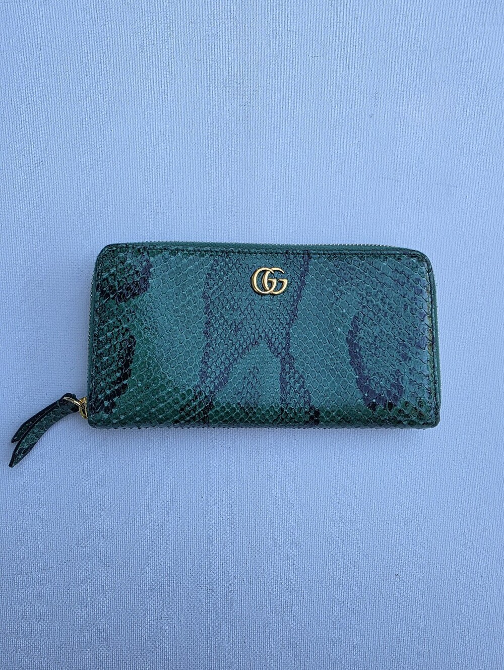 Gucci Marmont Python Emerald Green Long Snake Print Zip Wallet